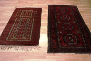 2 Stk.  Antiker Afghan Hatschlu Buchara Orient Teppich Old Rug Carpet 180x100cm Bild