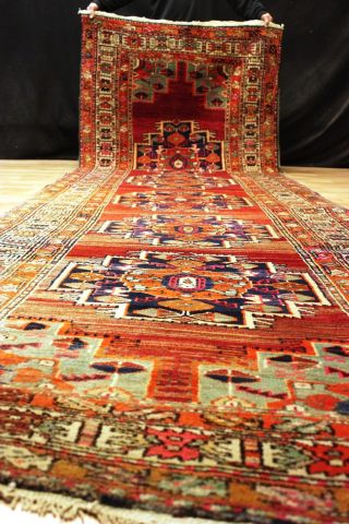 70 Jahre Antiker Serab / Kazak Azerbaidjan - LÄufer Orient Teppich Rug 410x132cm Bild