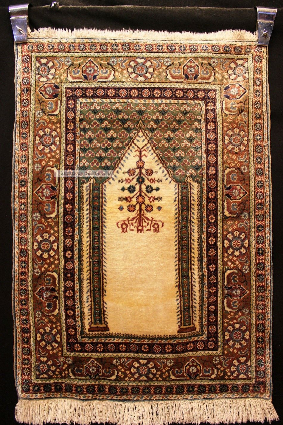 Antiker Seidenteppich Kayseri Seide Teppich Gebetsmotiv Top Silk Seta 123x87cm Teppiche & Flachgewebe Bild