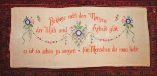 Toller Alter Wandbehang Auf Bauernleinen,  Um 1880 (leinendecke),  Mit Schriftzug Bild