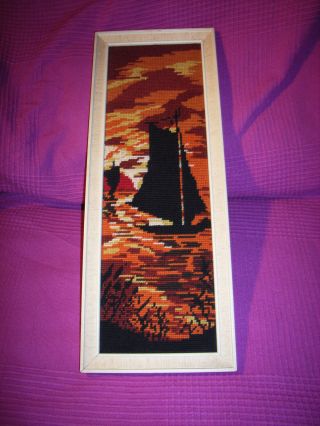 Bild Gobelin Mit Segelschiff Vor Sonnenuntergang Kult 70er Jahre Bild