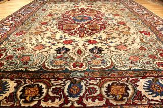 Alter Blumen Jugendstil Teppich Signiert 405x295cm Orient Carpet Nain 3590 Rug Bild