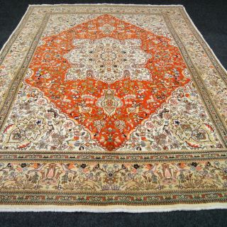 Orient Teppich Beige Jagdmuster 370 X 280 Cm Alter Perserteppich Old Carpet Rug Bild