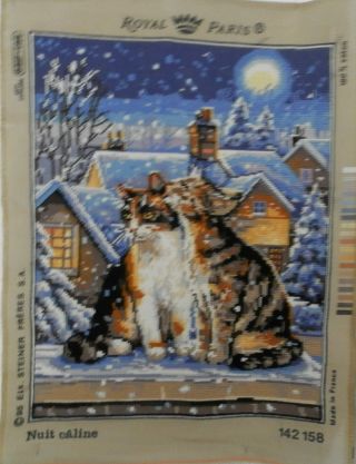 Schönes Stickbild Gobelin - Katzen In Der Winterlandschaft Bild
