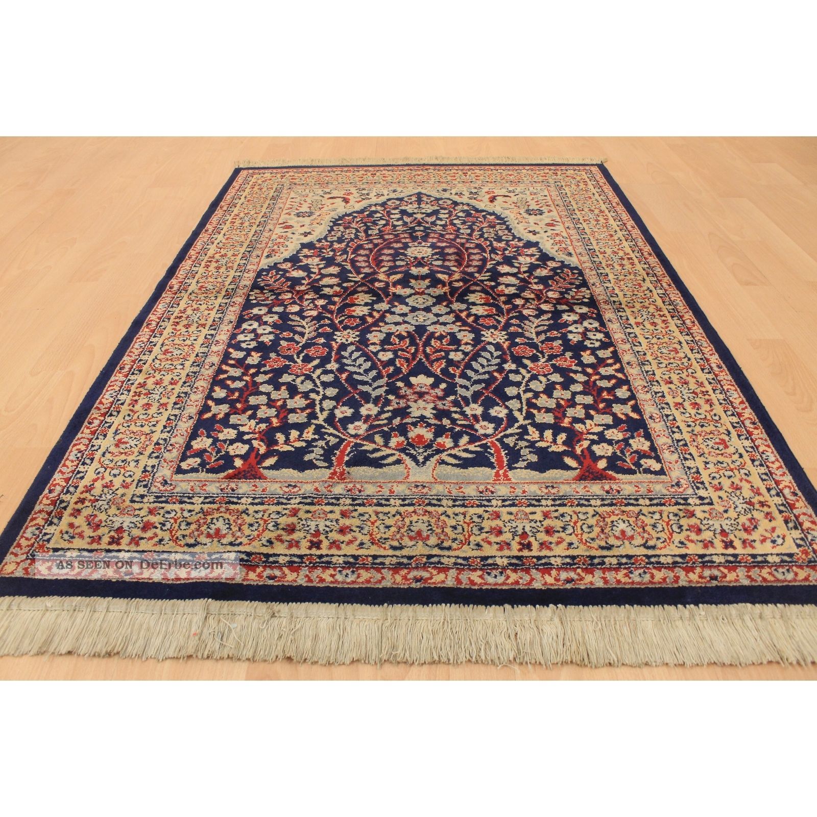 Schöner Gewebter Orientteppich Lebensbaum Blau Kunst Seide 100x140cm 03 Teppiche & Flachgewebe Bild