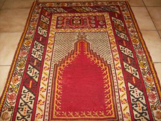 Antike Gebet - Teppich - Konia - Mudjur Ze.  Anatolien 19.  Jh W Olle Auf Wolle 140x93 Bild