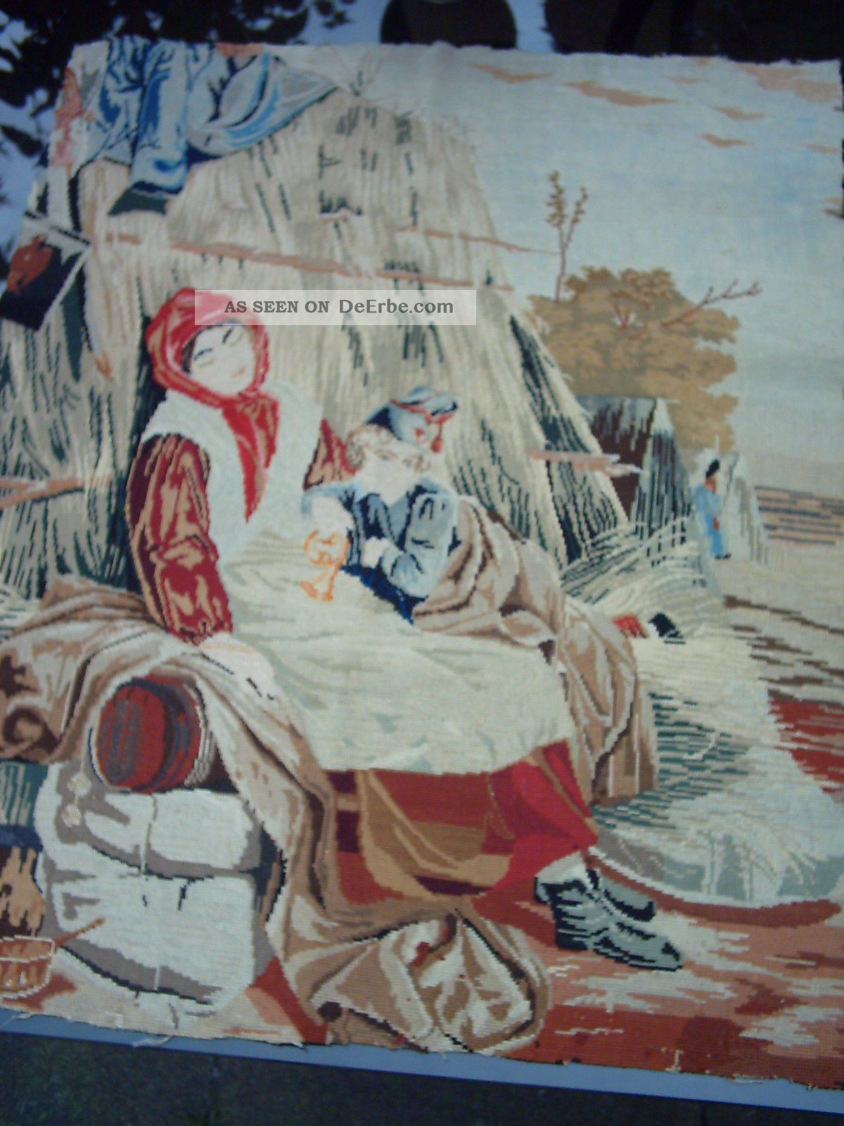 Alter Wandteppich,  Stickbild,  Kreuzstich,  60x73cm,  Aus Kriegszeiten Teppiche & Flachgewebe Bild