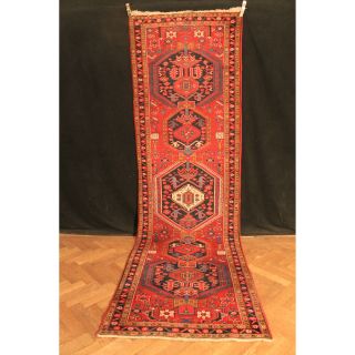 Schöner Alter Handgeknüpfter Perser Orient Teppich Iris Läufer 108x358cm Carpet Bild