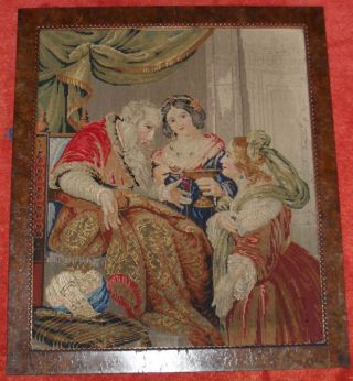 Antikes Gesticktes Gobelin Bild Um 1920,  Handarbeit,  Motiv: Damen,  Heiliger Bild