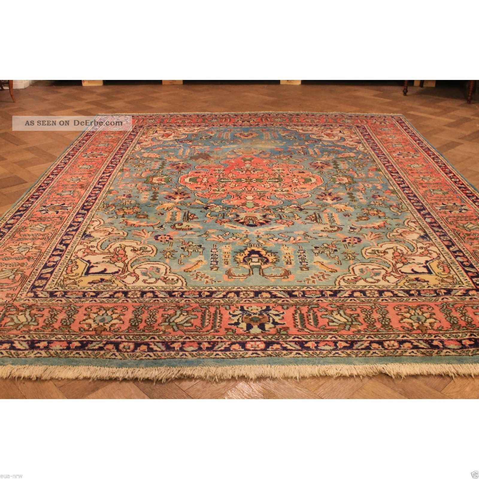Prachtvoller Edeler Handgeknupfter Perser Blumen Teppich