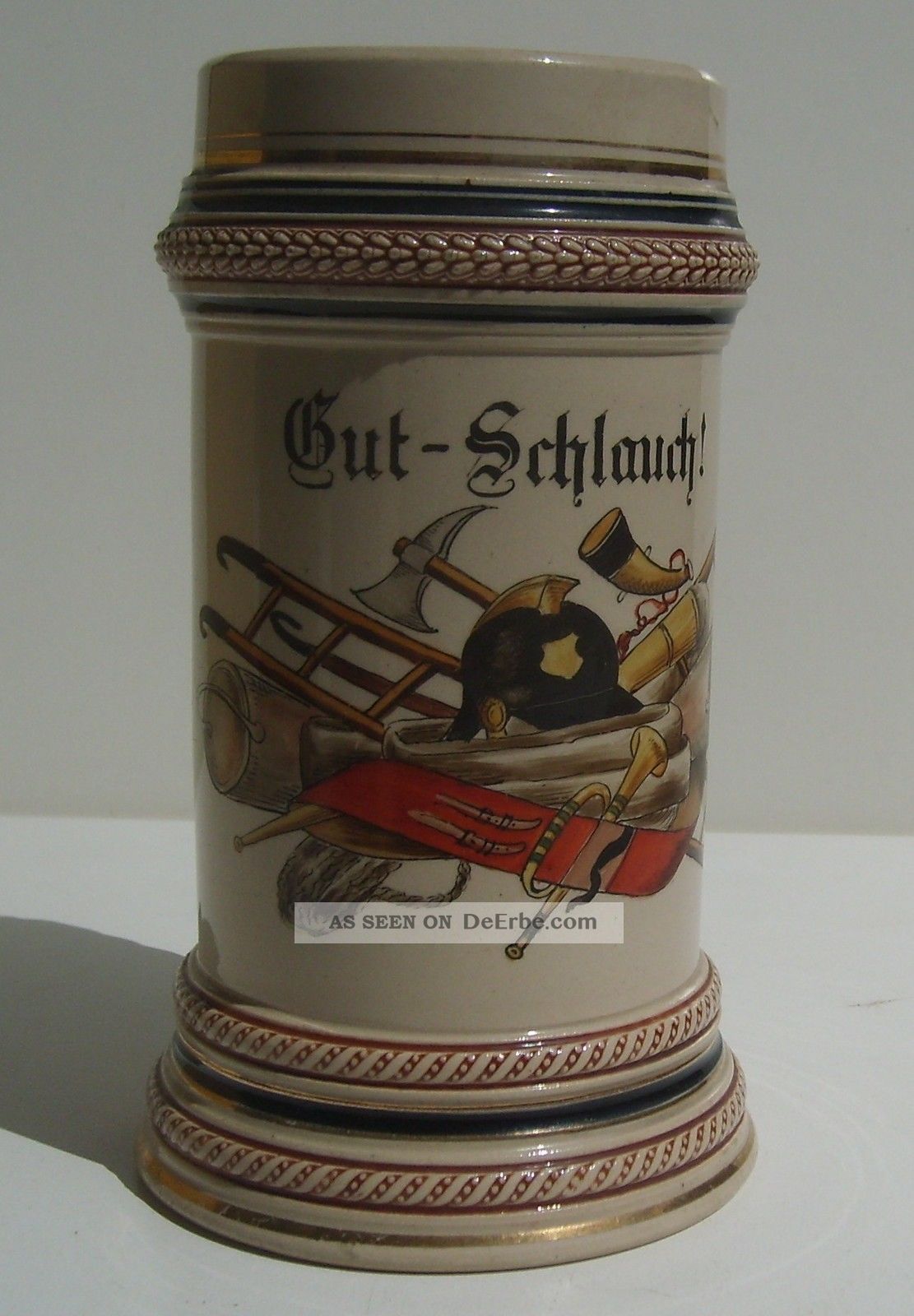 Uralter Feuerwehr Bierkrug,  Gut Schlauch,  Westerwald,  Um 1910,  Ansehen Alte Berufe Bild