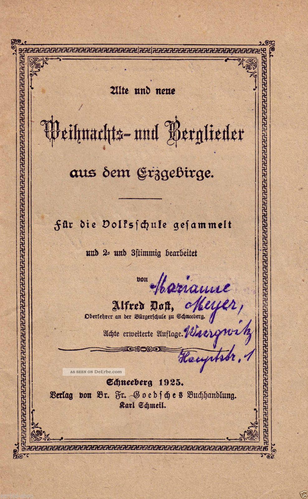 Bergmannslieder & Weihnachtslieder Aus Dem Ertgebirge 1897 (8.  Erw.  Auflage 1925) Bergbau Bild