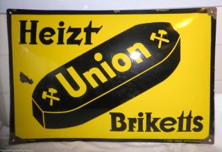1925 Emailleschild Heizt Union Briketts WunderschÖner Klassiker Bild
