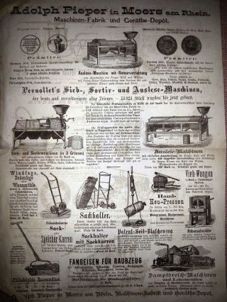 Werbungsplakat über Landmaschinen 1876,  Adolph Pieper,  Moers Bild