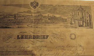 Gesellenbrief Buchbinder Mit Alter Ansicht Wien Schönes Papiersiegel 1835 Bild