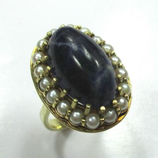 567 - Dekorativer Ring Aus Gelbgold 585 Sodalilth Und Perlen - - - Video - 1601 - Bild