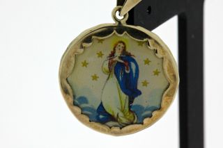 Antiker Emaillierter 14kt.  Gold AnhÄnger Heilige Maria Bete FÜr Uns - Um 1900 Bild