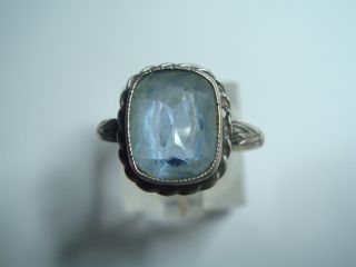 Antiker Art Deco Damen Ring Echt Silber 830 Massiv Mit Aquamarin Imitat Um 1930 Bild