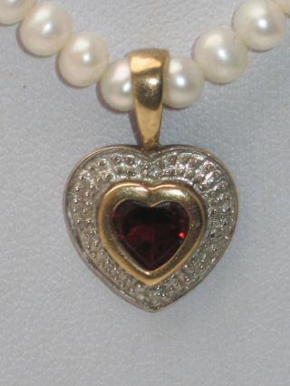 Jugendstil Echte Perlen Collier Perlenkette 333er Gold Anhänger Granat Bild