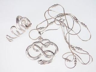 Damen 925 Silber Onyx Schlangen Ring Gr.  56 Und Anhänger Mit 90 Cm Kette Collier Bild