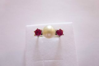 Klassisch Eleganter Sehr Dekorativer Alter Ring W - Gold 585 Mit Rubinen Und Perle Bild