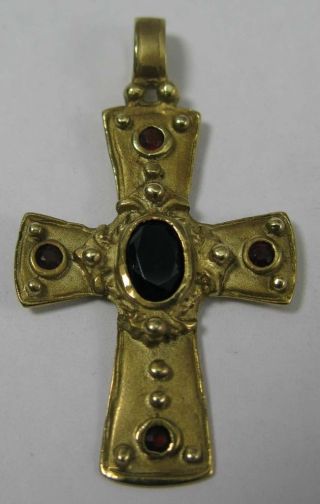 Altes Kreuz / Anhänger - 333 Gold Mit Granat - Granatkreuz Verziert Bild