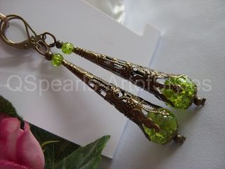 Design Ohrringe Aus Kristall Perlen GrÜn Vintage & Antik Kupfer Unikat - Qspearls Bild