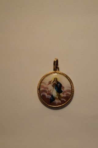 Miniaturmalerei Lupenmalerei Mariendarstellung Maria Anhänger Gold Emaille 1900 Bild