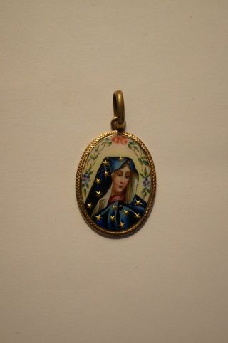 Miniaturmalerei Lupenmalerei Mariendarstellung Maria Anhänger Gold Emaille 1900 Bild