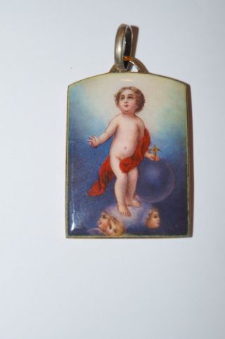 Miniaturmalerei Lupenmalerei Christus Engel Himmel Anhänger Gold Emaille 1900 Bild