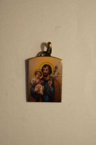 Miniaturmalerei Lupenmalerei Heiliger Christophorus Anhänger Gold Emaille 1900 Bild