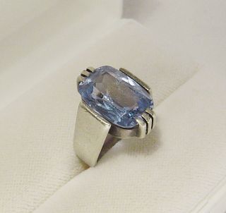 Art Deco - Blautopas - Ring,  925er Silber / Antikschmuck / 16 Mm = Gr.  51 Bild