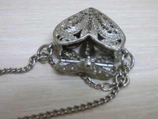 - - Zauberhafte Alte Pillendose Halskette Herz Silber Farbig Bild