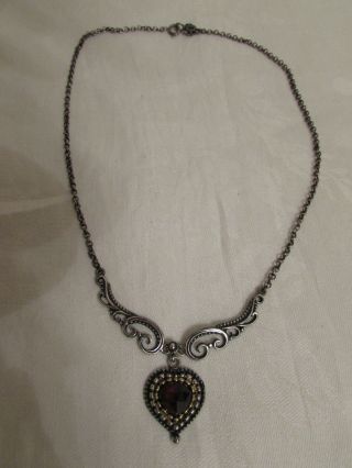 Halskette Silber 835 Granat Herz Collier Kette Trachtenschmuck Antik Nachlass Bild