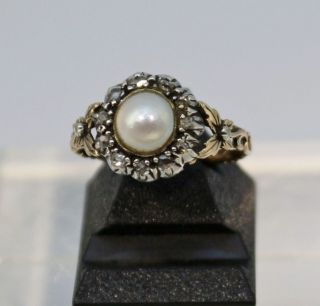 Art Deco Ring 585 Mit Perle Und Diamantrosen,  Sehr Schöne Schiene Gr.  56 Bild