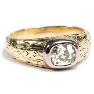 Um 1910: Jugendstil Diamant Ring Cushion Cut Diamant 0,  95 Ct 585 Gold Einkaräter Bild