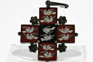 WunderschÖner Antiker Silber AnhÄnger Mit Micro Mosaik Steinen Vogelmotiv - 1900 Bild