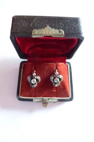 Prachtvolle Sehr Seltene Jugendstil Ohrringe Gold 585 Mit Diamanten Im Etui Bild