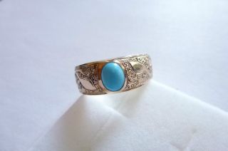 Sehr Exclusiver Prachtvoller Jugendstil Art Nouveau Ring Gold 250 Mit Türkis Bild