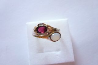 Sehr Exclusiver Prachtvoller Jugendstil Art Nouveau Ring Gold 250 Granat Opal Bild