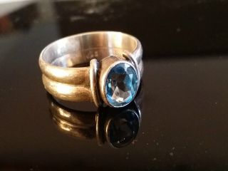 Silberring Mit Aquamarin Goldschmiedearbeit Sterling Ring Edelstein Unikat 19mm Bild