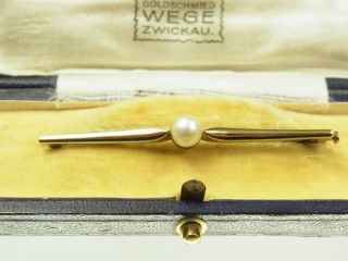 Schöne Antike Perl Brosche 333 Gelbgold Floral Verziert Um 1930 Bild