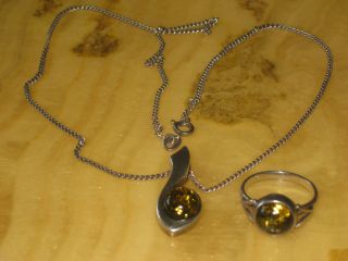 Silberkette 925 Mit Naturbernstein Und Passenden Ring Dazu Gew.  8,  3g Bild