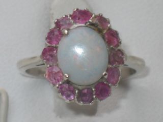 Jugendstil Silber Ring Großer Opal Milchopal 12 X Rubin Design Bild