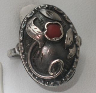 Jugendstil Silber Ring Rote Koralle Unikat Design Bild