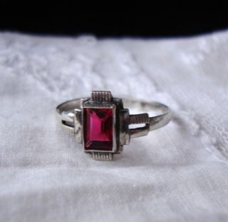 Art Deco Antiker Ring,  800 Er Silber,  Turmalin? Roter Farbstein Bild