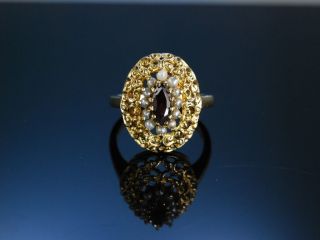 Grosser Ring Granat Naturperlen Gold 375 Perlenring London Um 1971 Granatring Bild