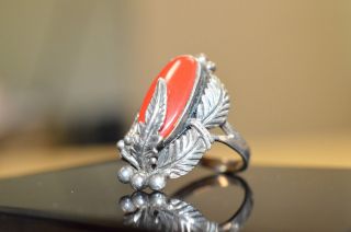 Sehr Hübscher Antik Rote Koralle Ring 925 Silber Jugendstil Gr.  53.  5 Bild
