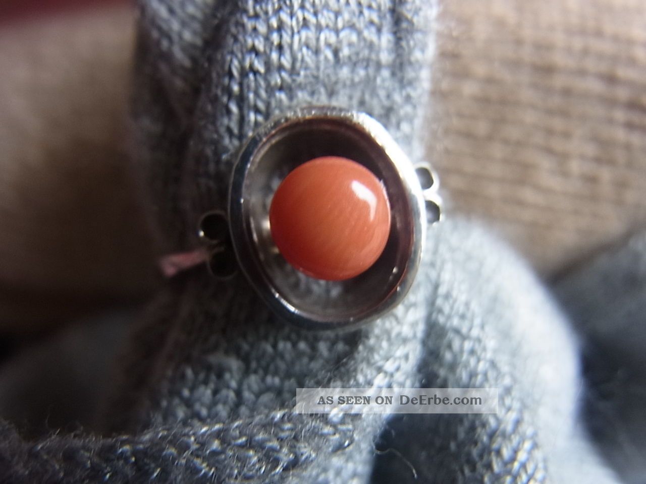 Antiker Silberner Ring Alter Lachskorallen Cabochon Sehr Schön Ohne Punze