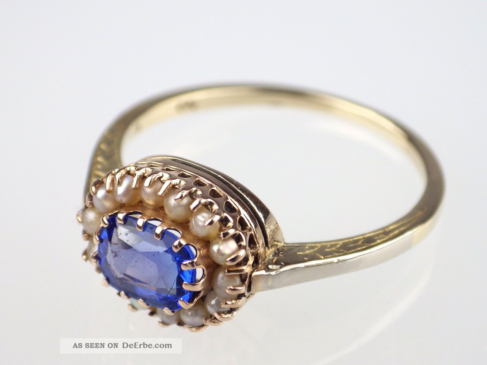 Jugendstil Damen 585 14k Gelbgold 1 0 Ct Saphir Orient Perle Ring